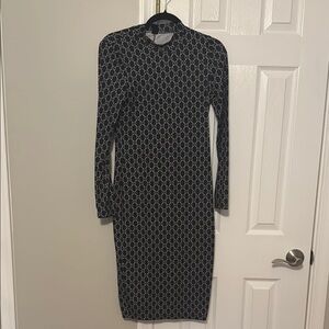 SHEIN Black and White Geometric Long Sleeve Dress